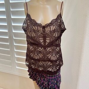 VNTG The limited y2k brown lace overlay tank top Cami sleeveless babydoll Medium